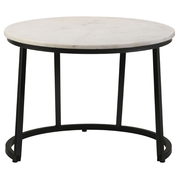 English Elm Wilmington Genuine Marble Top Round Coffee Table with Geometric Matte Black Iron Base B062P447842