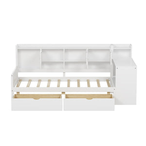 English Elm Wooden L-shape Twin Daybed with Desk Bookshelf and Nine Storage Compartments N733S351668K