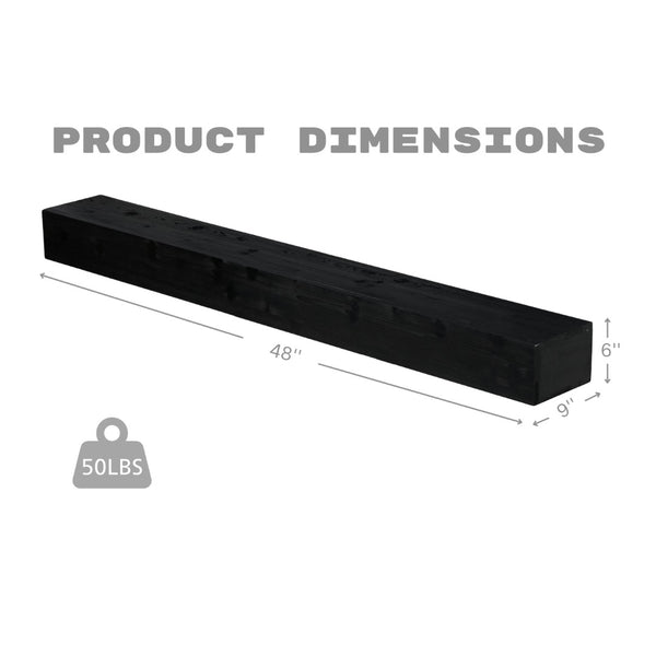 English Elm 48'' Solid Fir Wood Floating Mantel Shelf Farmhouse Style for Living Room Walls Black W2640P386614