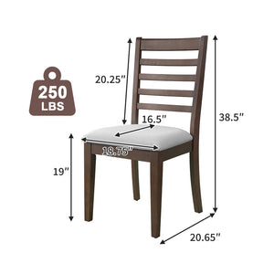 English Elm Farmhouse Ladder Back Dining Chairs Rubberwood Frame Upholstered Seat Set of 2 Brown+Beige N752P272064D