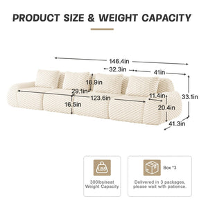 English Elm 146" Modular Flannelette Sectional Sofa Deep Seat Four Piece Living Room Couch Cream W714S01520