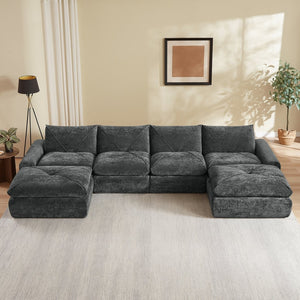 English Elm Modern Chenille Modular Sectional Sofa with Built-in Foot Pedals for Relaxed Living Dark Gray W3396S00075