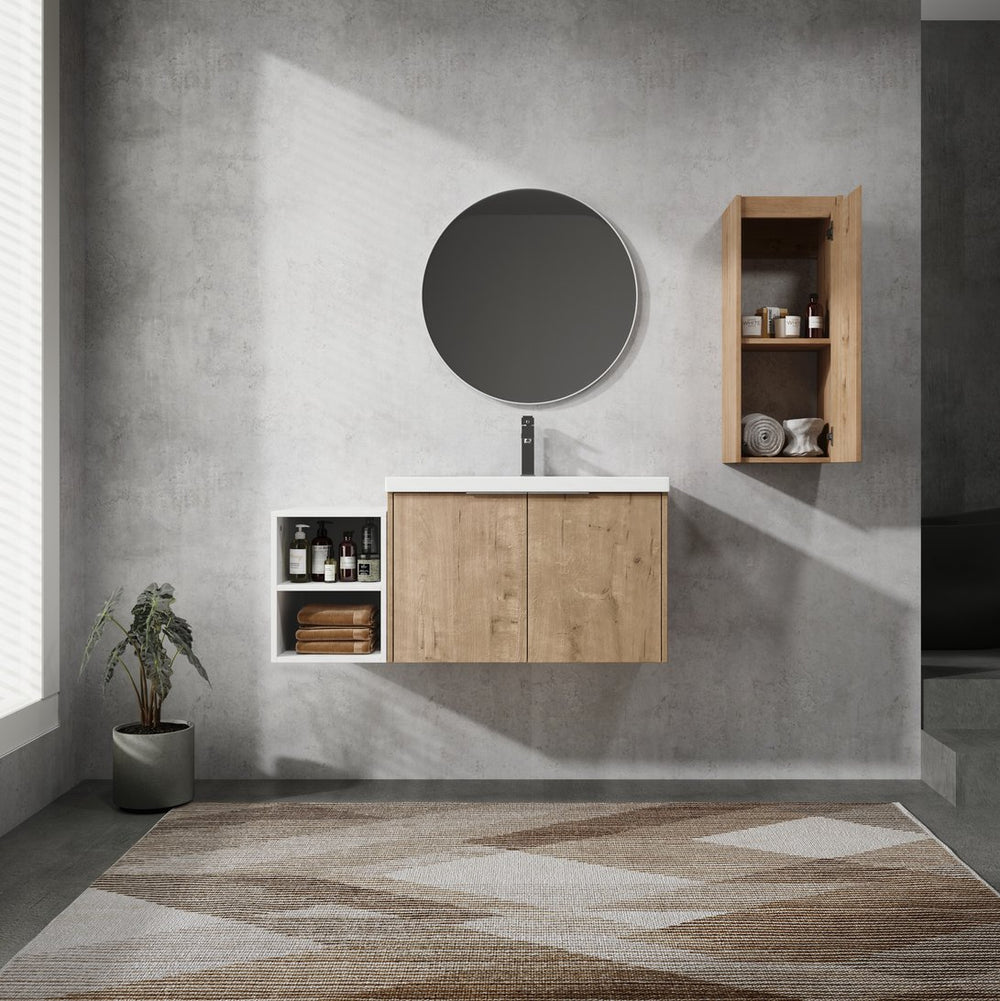 English Elm 42" Wall-Mounted Bathroom Vanity Set With Integrated Sink & Soft-Close Doors For Modern Spaces W999S00234