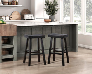 English Elm Transitional Counter Height Stools Set of 2 — 24" Rustic Accent Solid Rubberwood Seats for Islands Black 45.25 L x 20 W x 9.25 H B011P284436