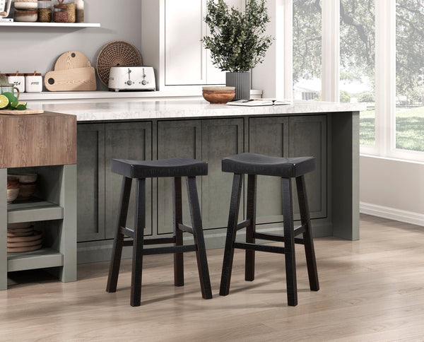 English Elm Transitional Counter Height Stools Set of 2 — 24" Rustic Accent Solid Rubberwood Seats for Islands Black 45.25 L x 20 W x 9.25 H B011P284436
