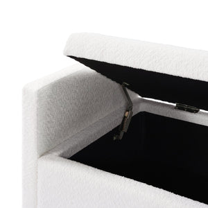 English Elm Christopher Knight Home® - Upholstered Boucle Storage Ottoman with Solid Wood Legs, Ivory, Hidden Compartment & 2 Pillows - Large Bench 47.3"L N757P300884I
