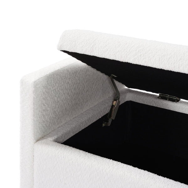 English Elm Christopher Knight Home® - Upholstered Boucle Storage Ottoman with Solid Wood Legs, Ivory, Hidden Compartment & 2 Pillows - Large Bench 47.3"L N757P300884I