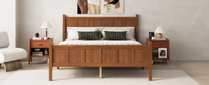 English Elm Queen Platform Bed Shaker Farmhouse Style with Vertical Slat Headboard and Wood Grain Finish Walnut N733P422480D