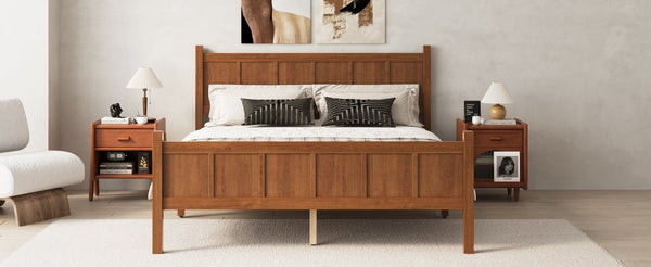 English Elm Queen Platform Bed Shaker Farmhouse Style with Vertical Slat Headboard and Wood Grain Finish Walnut N733P422480D
