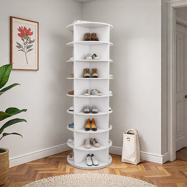 English Elm Rotating Seven Tier Shoe Tower Organizer Holds 28 Pairs with Spinning Base W2699P390458