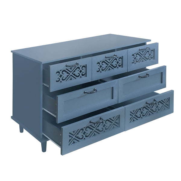 English Elm 7 Drawer Cabinet with Carved Drawer Panels, Smooth Slides & Solid Wood Feet, Stylish 53.35x18.31x8.67 W688124208