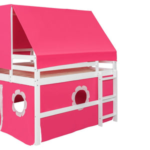 English Elm Full Size Kids Castle Loft Bed with Slide Tent Tower Pinewood Play Zone LT000772AAH-2