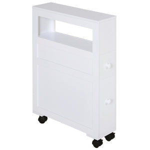 English Elm HOMCOM Slim Rolling Bathroom Cabinet with Shelf & 2 Drawers, Locking Wheels, MDF 6.25"x20.5"x28.25" W2225P216996