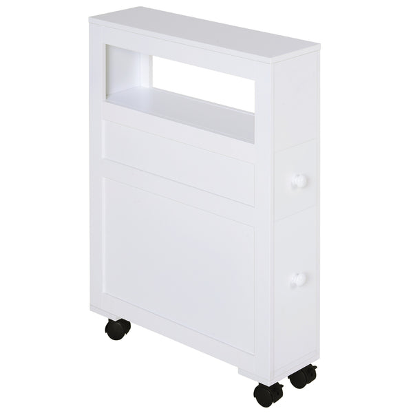 English Elm HOMCOM Slim Rolling Bathroom Cabinet with Shelf & 2 Drawers, Locking Wheels, MDF 6.25"x20.5"x28.25" W2225P216996