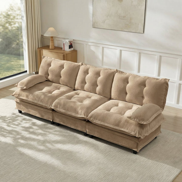 English Elm 107" Modular Cloud Sectional Sofa Deep Seat Chenille Upholstered Living Room Couch Light Coffee W714S01702
