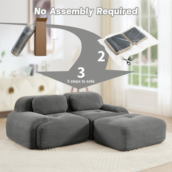 English Elm 82'' Modular L-shaped Sectional Sofa Corduroy Upholstery Curved Arms for Living Rooms Grey W714S01264