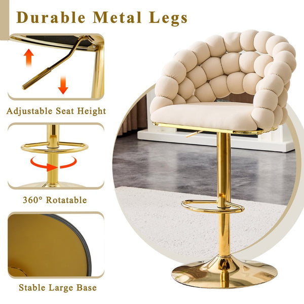 English Elm Set of 2 Velvet Barstools Sculptural Bubble Back Gold Legs Adjustable Kitchen Seating W3875P370839