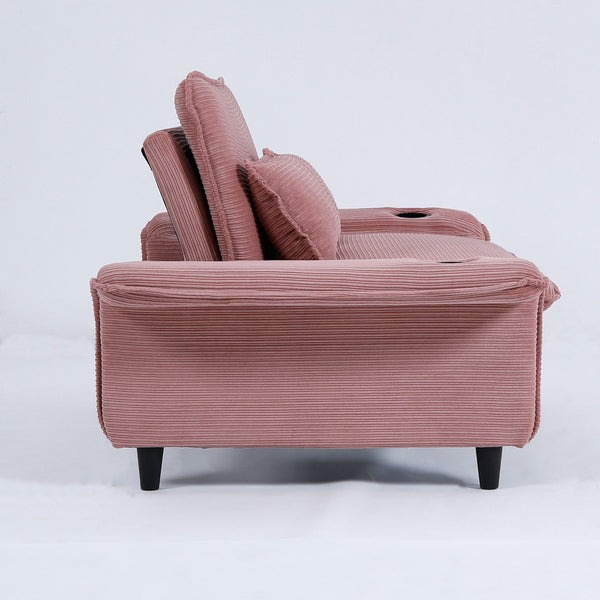 English Elm 65.74-inch convertible letter sofa bed with adjustable armrests, pull-out extension, cup holders, durable frame and plush sponge cushions Pink W3371P311783