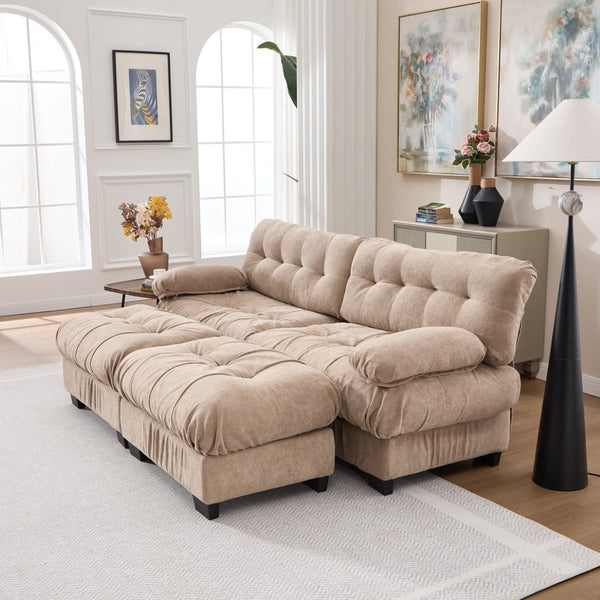 English Elm U Shaped Modular Sectional Sofa Flannelette Cloud Couch Deep Seat Plush Living Room Light Brown W2120S00026