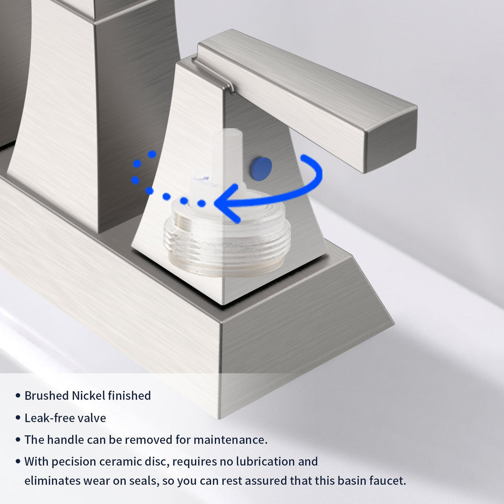 English Elm Bathroom Sink Faucet Brushed Nickel 2-Handle, Modern 4-Inch Center-Set Vanity With Drain & Supply Lines T3177P277479
