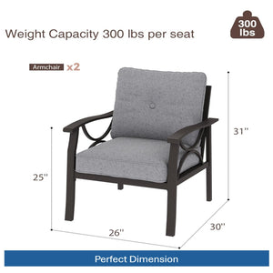 English Elm Set of 2 Outdoor Steel Armchairs Powder Coated Matte Frame with Cushioned Patio Seating Gray+ Khaki B082P455143