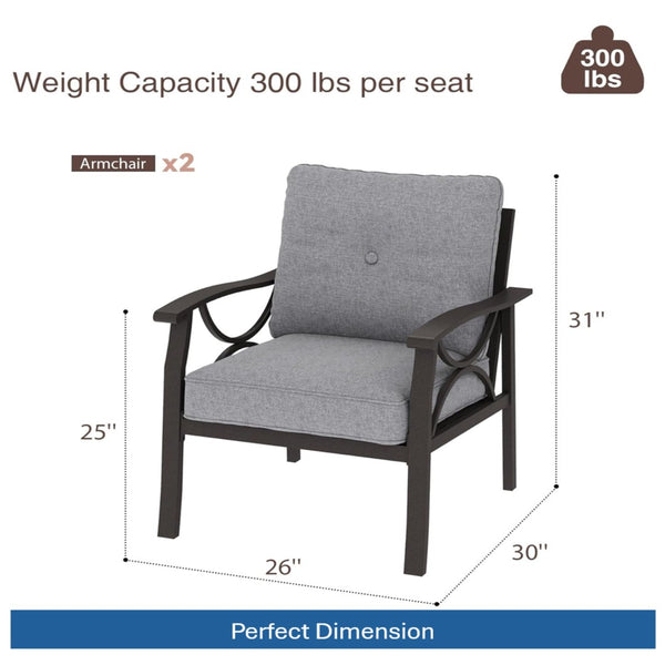 English Elm Set of 2 Outdoor Steel Armchairs Powder Coated Matte Frame with Cushioned Patio Seating Gray+ Khaki B082P455143