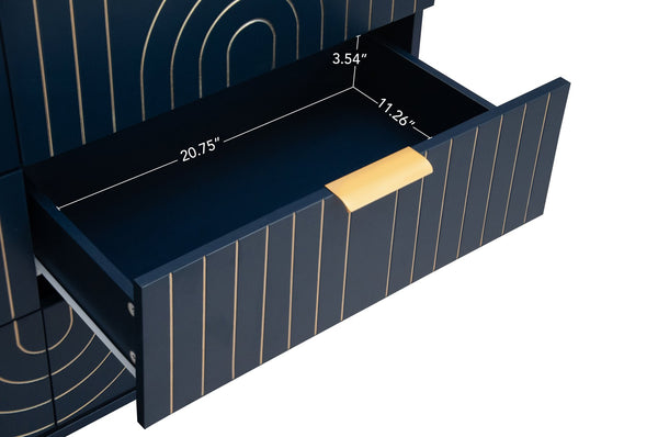 English Elm Modern 6 Drawer Dresser with Gold Metal Handles, Anti-Tip Design, Smooth Slide Drawers for Bedroom Dark Blue W688P170447