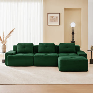 English Elm 117" Modern L-Shaped Modular Sectional Sofa - Stylish Comfort, Deep Seating, Movable Ottoman, Green W714S01486