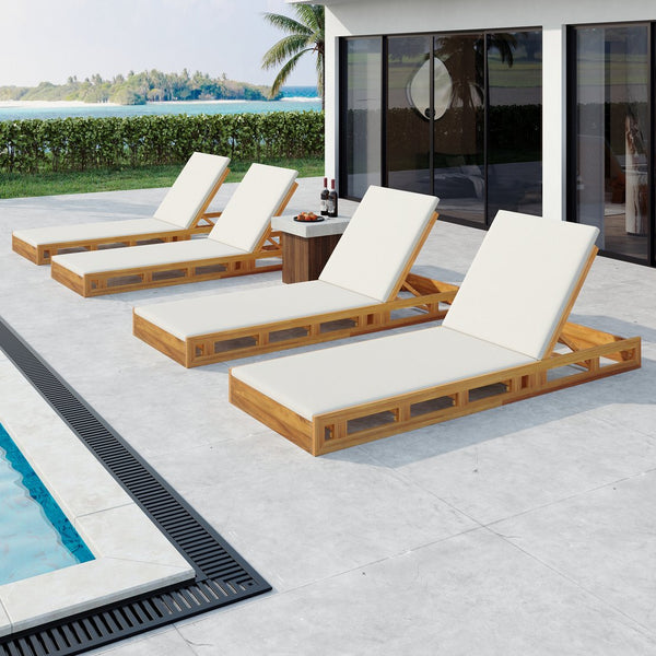 English Elm Christopher Knight Home® - Lounge Chaise Set - Premium Acacia Wood With Water-Resistant Cream Cushions For Outdoor Relaxation N770P272405T_N770P253018C