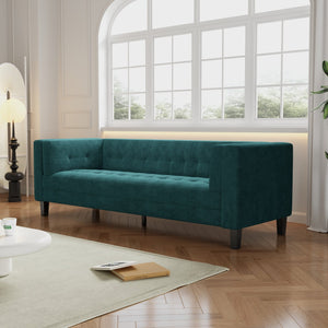 English Elm Christopher Knight Home® - 3-Seater Elegant Tufted Velvet Sofa with Solid Eucalyptus Frame, High-Density Foam Cushions and Dark Wood Legs Frosty Green N765P165496