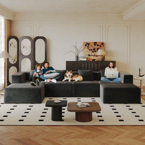 English Elm Modular Sectional Couch - Boneless Sofa With Plush Corduroy, Deep Seats, No Assembly, Grey (4 Seats + 2 Ottomans) W3434S00027