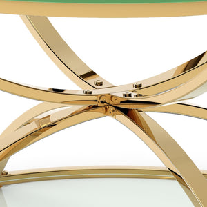 English Elm 31.50'' Round Chrome Ring Glass Coffee Table Two Tier Smoked Tempered Top Modern Living Room W757P412805