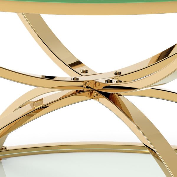 English Elm 31.50'' Round Chrome Ring Glass Coffee Table Two Tier Smoked Tempered Top Modern Living Room W757P412805