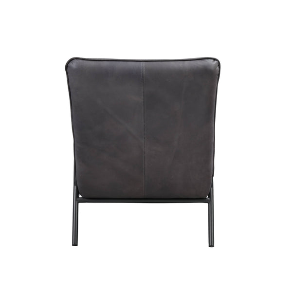 English Elm Grey Top Grain Leather Accent Chair with Full Foam Seat, Metal Frame, Matt Iron Legs, Modern Luxury B062P209158