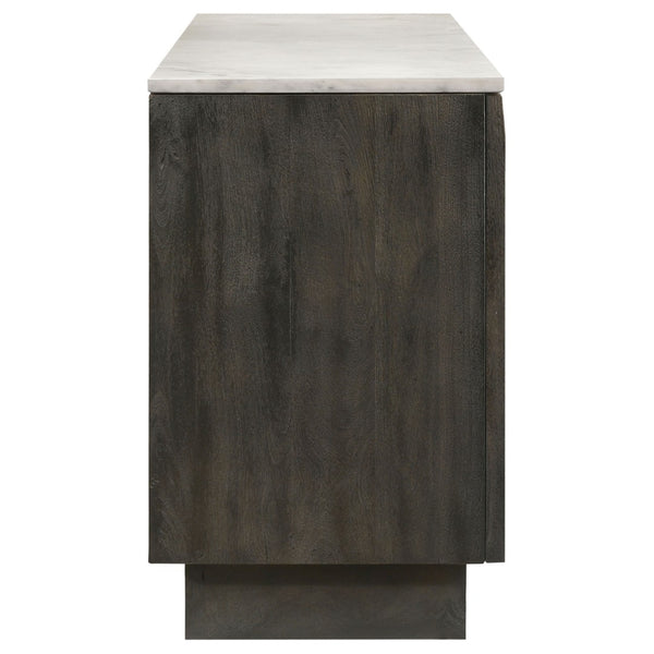 English Elm Metzger Marble Top Sideboard with Checkerboard Doors and Mango Wood Storage B062S01481