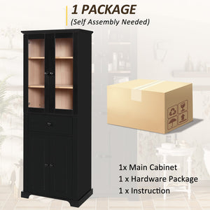 English Elm 67.2" Tall Bathroom Storage Cabinet with Tempered Glass Doors, Adjustable Shelves, Soft-Close Hinges and Anti-Tip Safety Black N729P310006B