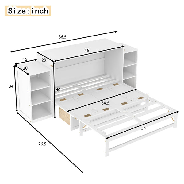 English Elm Full-Size Murphy Bed With Stylish Storage Drawers & Shelves – Perfect For Compact Spaces & Guests! W1580S00251
