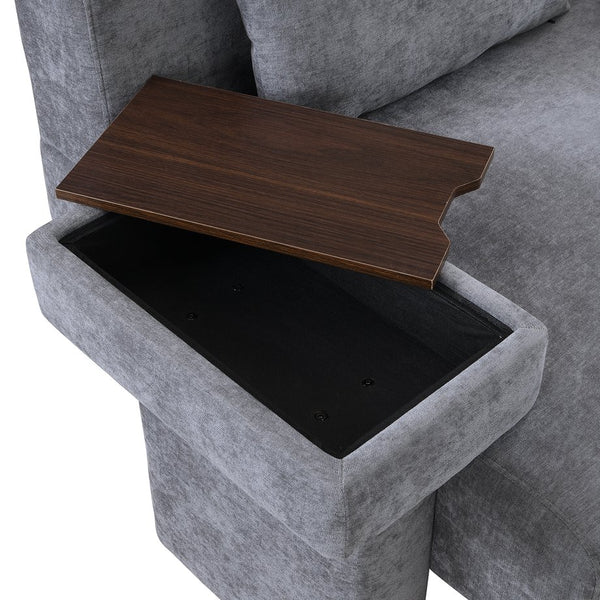 English Elm U-Can Modern Oversized Armchair with Ultra-Wide Seat, Asymmetrical Thick Arms, Built-In Storage, Plush Cushioning for Living Areas Gray SJ000130AAE