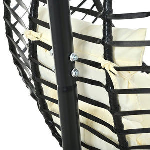 English Elm U_style Wicker Hanging Egg Chair with Stand Hdpe Cocoon Swing for Balcony Garden Black+Beige N711P389503A