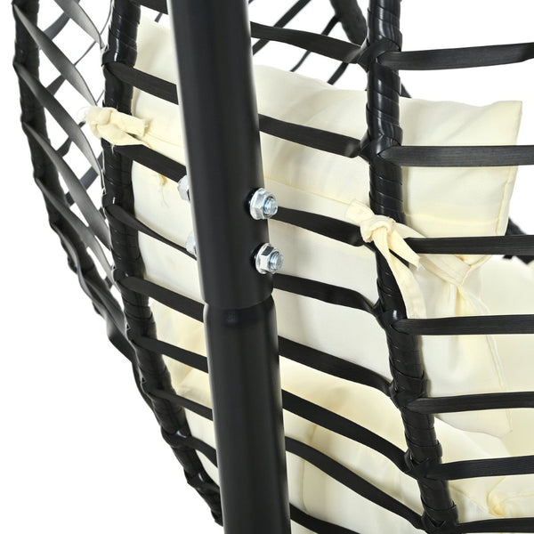 English Elm U_style Wicker Hanging Egg Chair with Stand Hdpe Cocoon Swing for Balcony Garden Black+Beige N711P389503A
