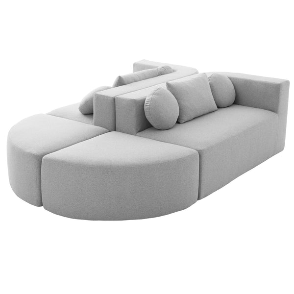 English Elm Boneless Modular Sectional Sofa with Curved Ends, Deep Bouclé Seating, Convertible Sofa Bed & Pillows for Living Room Grey N719S002120E