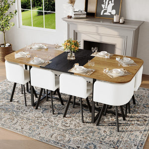 English Elm 9-piece Square Dining Set Two-tone Wood Tabletop with 8 White Pu Leather Chairs Modern W3875S00139