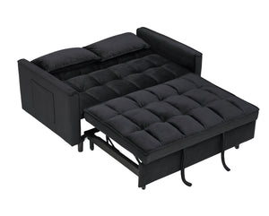 English Elm Modern Velvet Sofa Pull-Out Bed 3-in-1 Convertible Love Seat with Pillows, Spacious 500lb Support Black W3371P315001