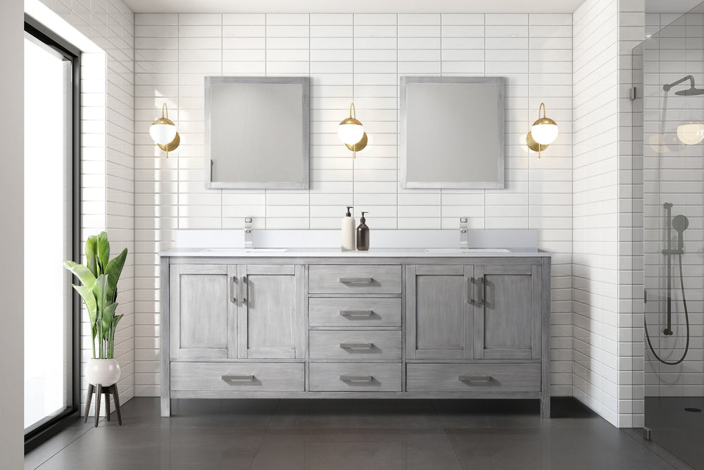 English Elm Distressed Grey Double Bath Vanity With Cultured Marble Top, Storage & Chrome Faucet Set, 80" W B2731P259136