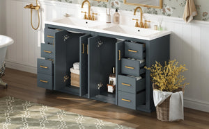 English Elm 60'' Bathroom Vanity Set With Ceramic Sink - Stylish Solid Wood Frame, Soft-Closing Drawers & Doors N710SS00001C