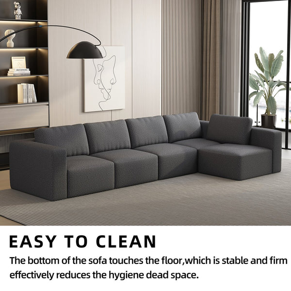English Elm 104.32*70.86 Modular Sectional Sofa Sleeper Couch - Versatile Dark Grey U-Shaped Design With Ottoman W1829S00045