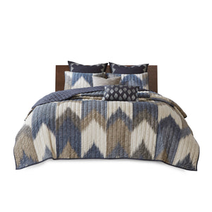 English Elm 3 INK+IVY Alpine Printed Cotton Quilt Set Full/Queen – Ikat Chevron Navy, OEKO-TEX, Pre-Washed Comfort B03596529