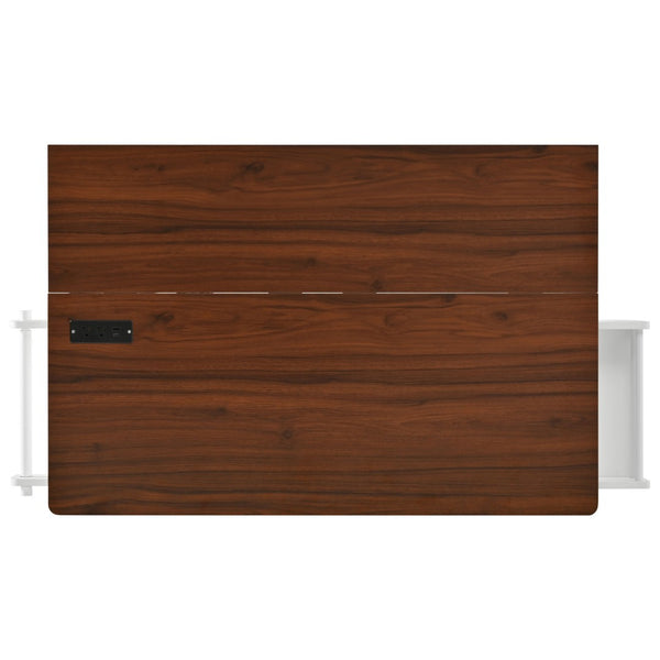 English Elm K&k Fluted Rolling Kitchen Island Faux Marble Top Power Outlet Drop Leaf Storage White N707S000019W