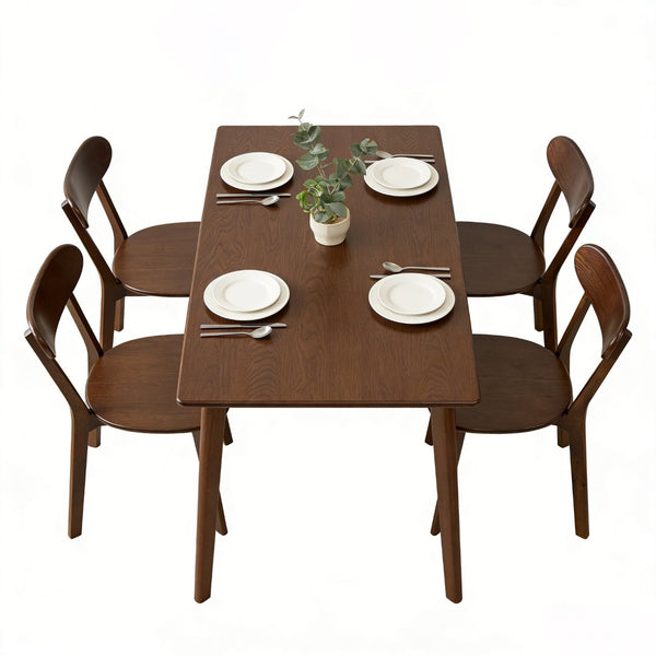 English Elm Solid Natural Wood Mid-century Dining Chairs Curved Back Upholstered Seat Set of 2 W3204P429361