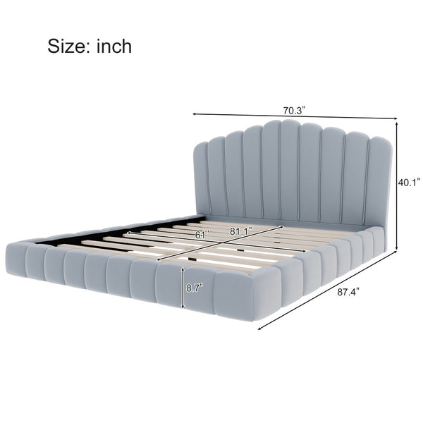 English Elm Velvet Queen Platform Bed Shell Headboard Quilted Frame Low Profile Bedroom BS701P360713C